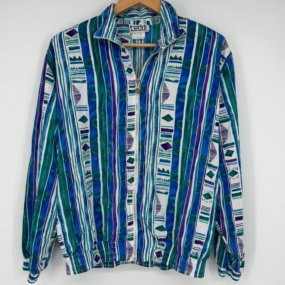 Vintage Teddi retro 80s shoulder pads striped zipper jacket